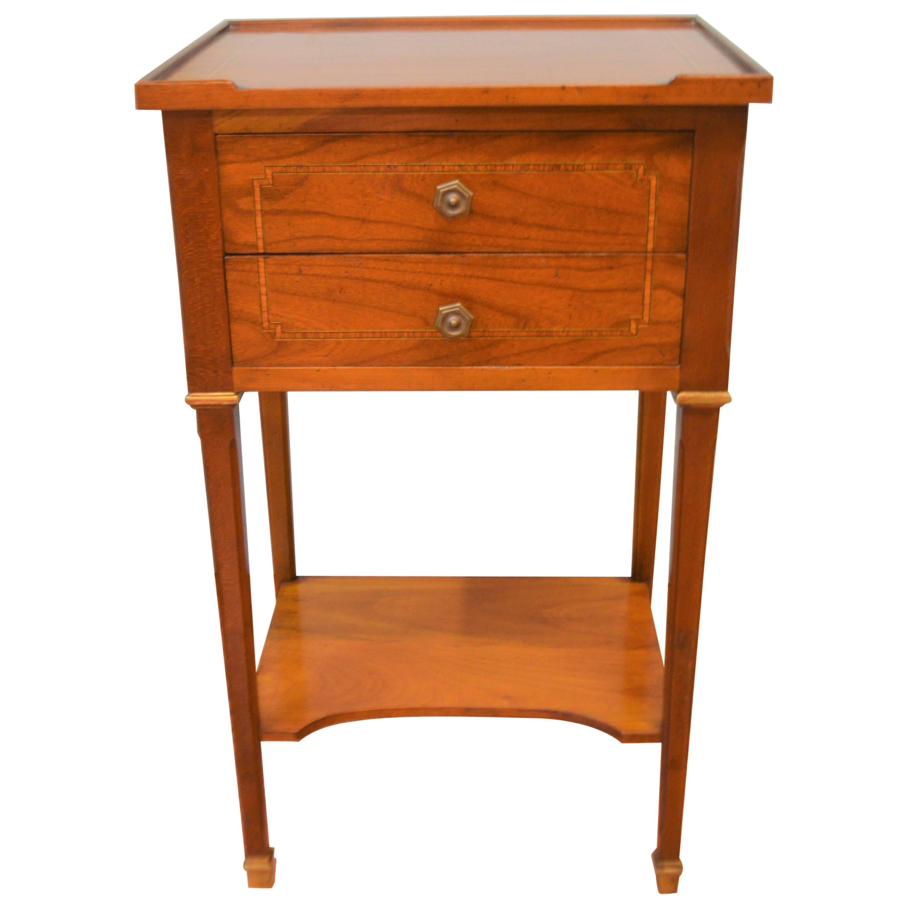 Louis XVI Style Mahogany Side Table with Two Drawers and Bottom Shelf