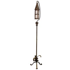 1920s Wrought Iron Floor Lamp with Mica Lantern