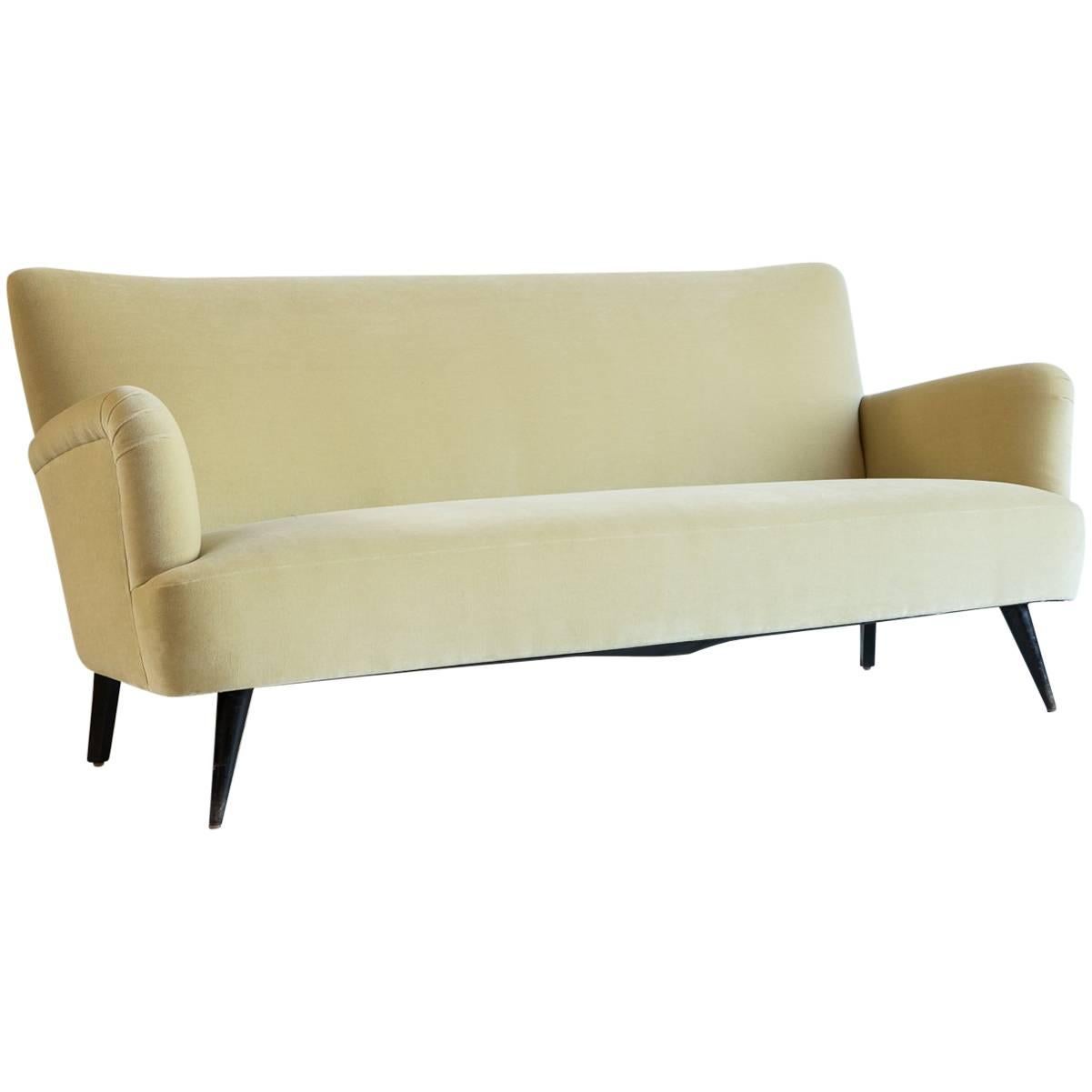 French Velvet Sofa Newly Upholstered in Velvet