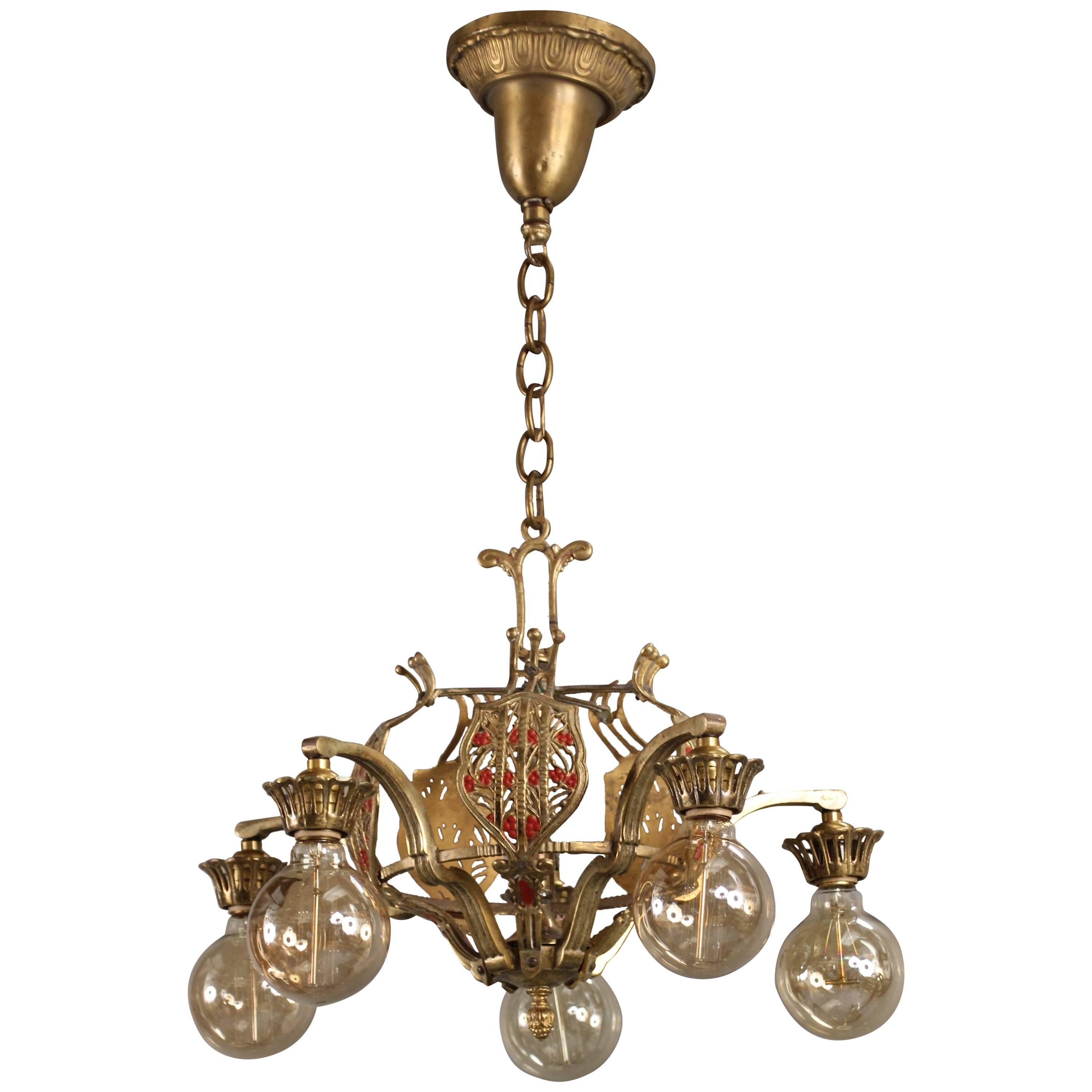 1920s Cast Five-Light Chandelier with Down-Lights For Sale