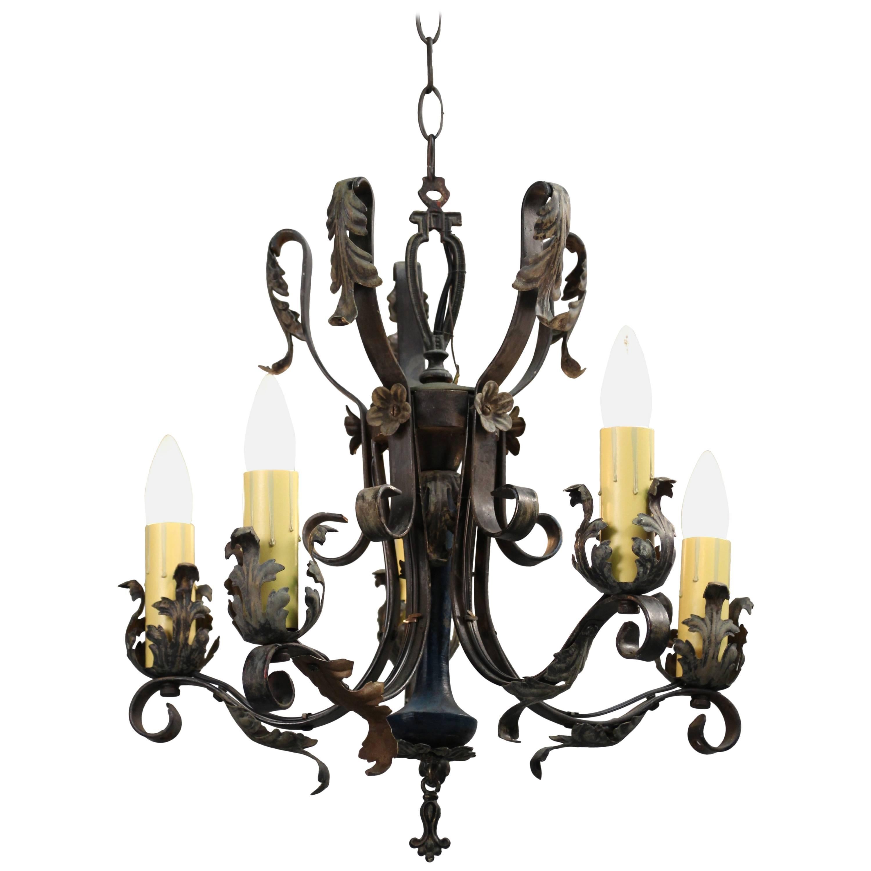 Spanish Revival Chandelier with Acanthus Leaf Motif