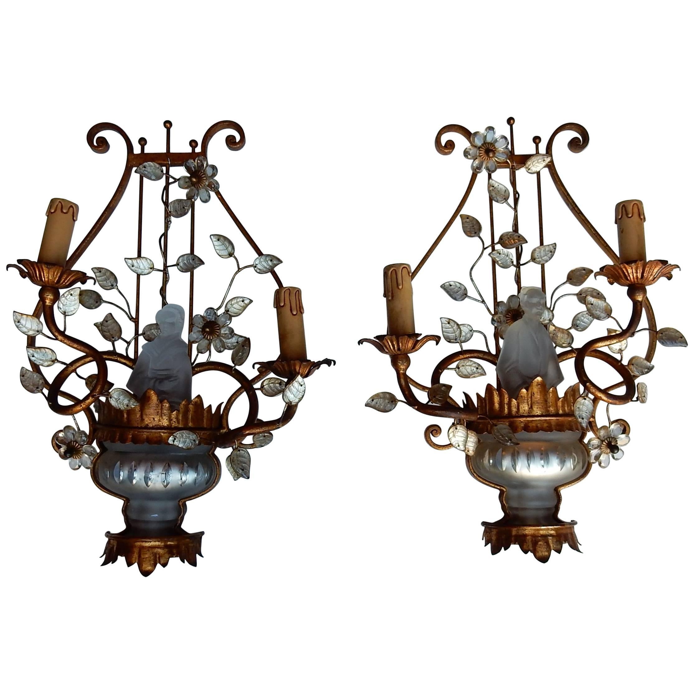 1970 Pair of Wall Lamp Deco Chinese in the Style of Maison Baguès For Sale