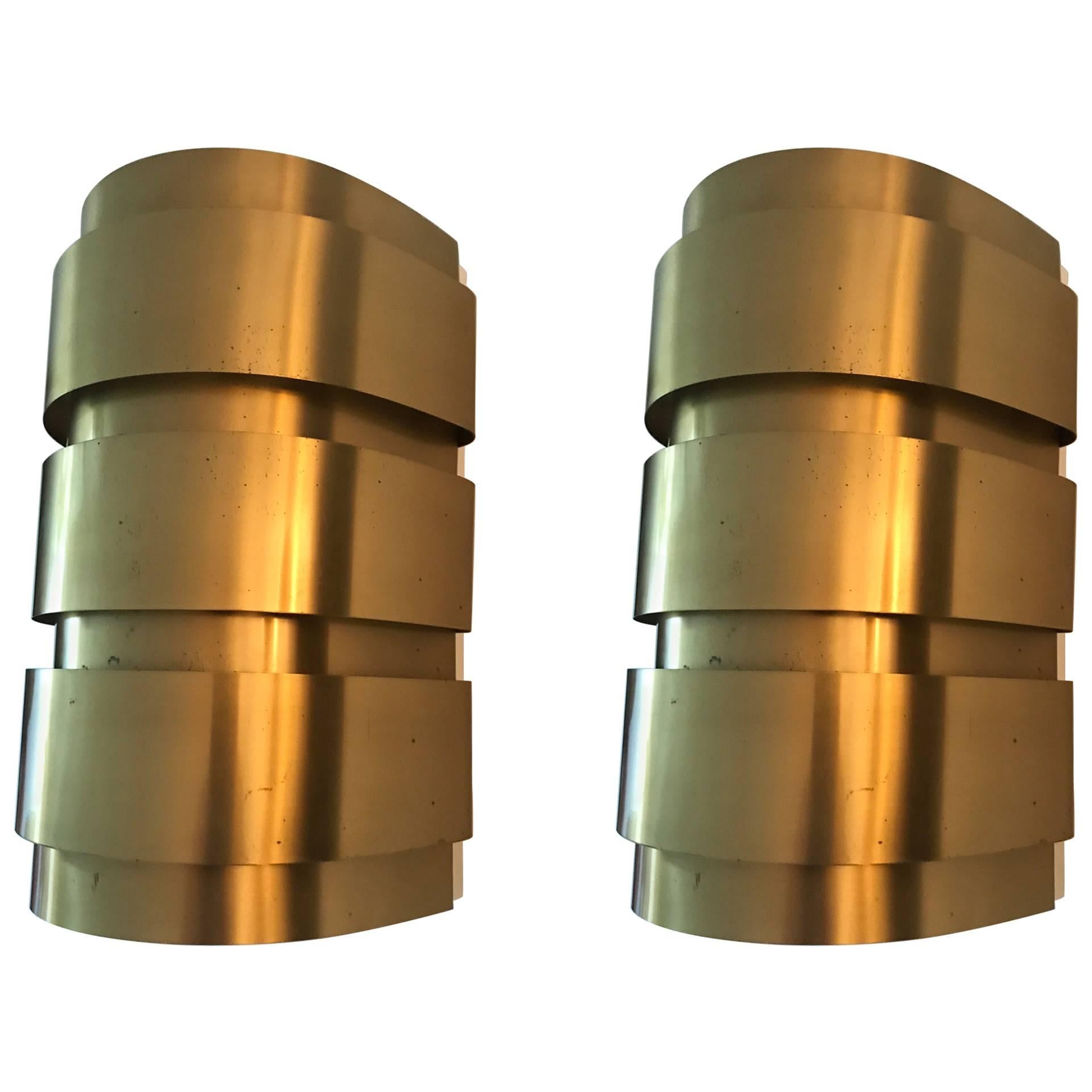 Pair of Swedish Hans-Agne Jakobsson V 155 Brass Wall Sconces Wall Lamps, 1960