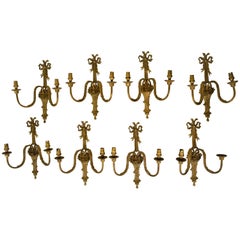 Late 19th Century Brass Wall Lights, Set of Eight with Two Branched Lamps Each