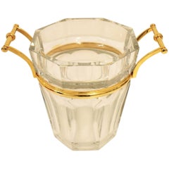 Vintage Baccarat Cut Crystal Modern Harcourt Champagne Cooler, Gilded Handles