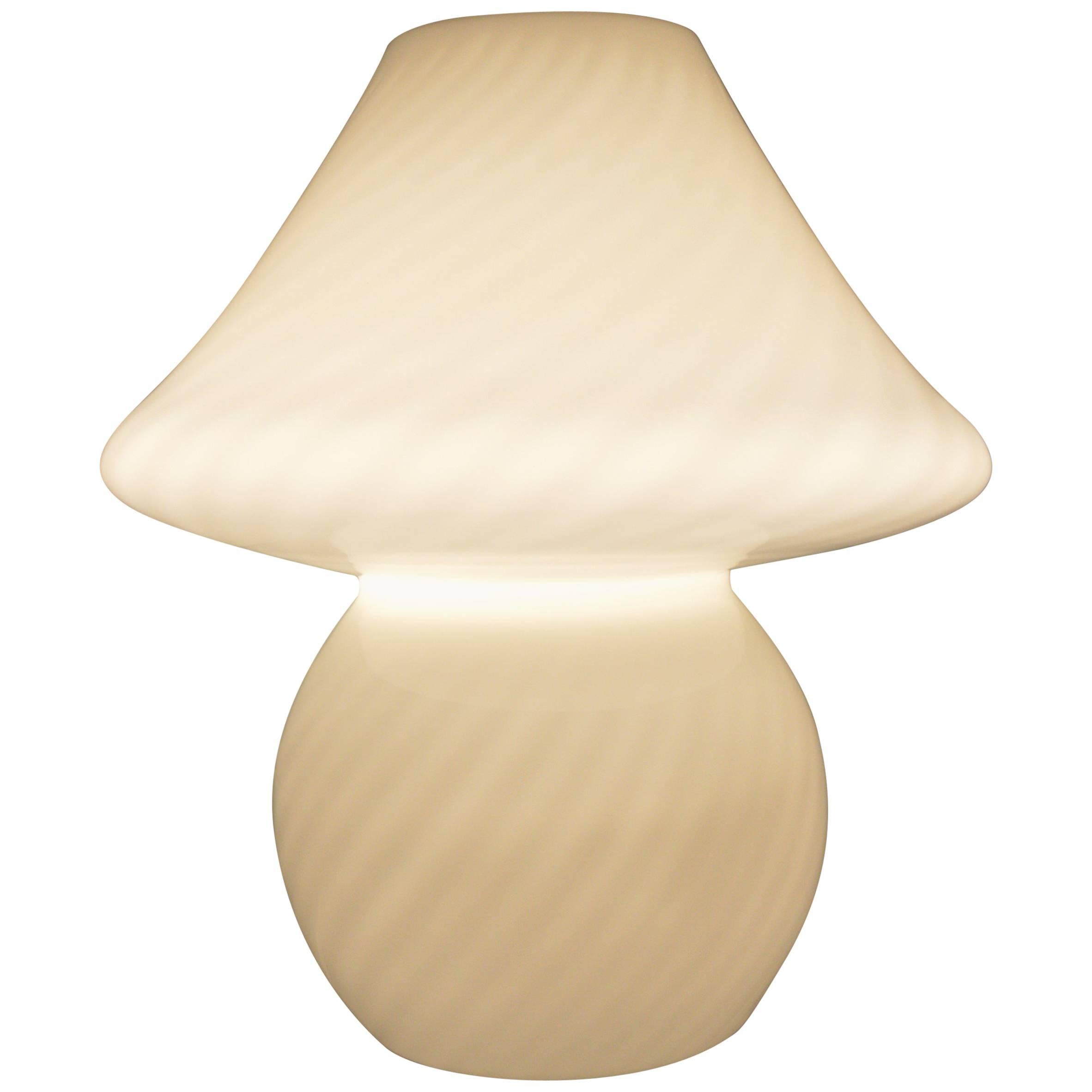 Large Murano Striated or Striped White Glass Mushroom Lamp or Light For Sale
