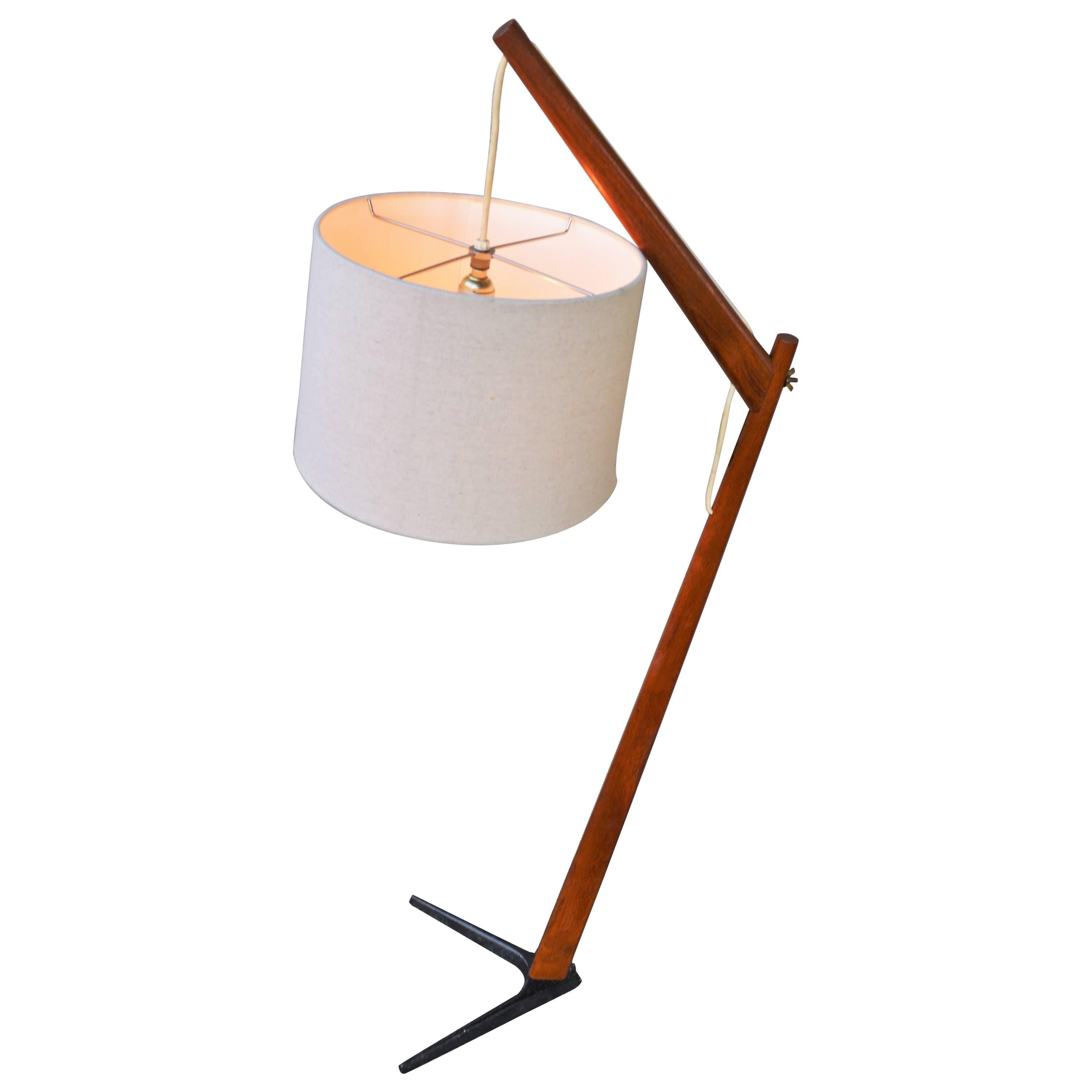 Teak & Iron V Base Danish Modern Floor Lamp, Svend Aage Holm Sorensen Attributed