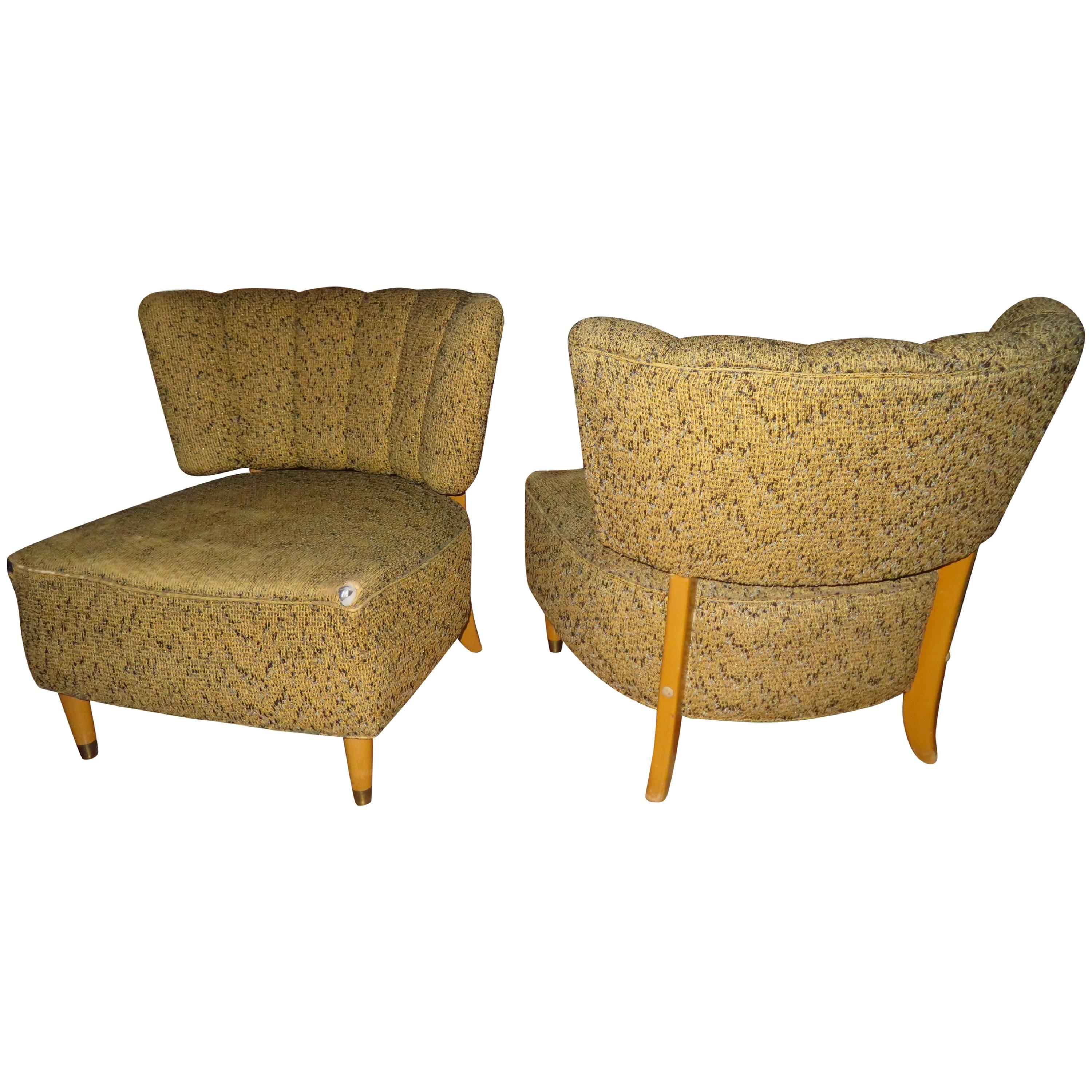 Jolie paire de fauteuils pantoufles de style Gilbert Rohde, mi-siècle moderne