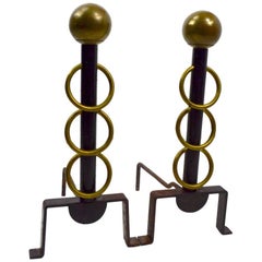 Pair of Brass and Iron Andirons