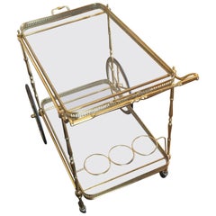 Midcentury French Gilt Rolling Bar Cart