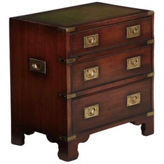 Small Campaign Style Green Tooled Leather Chest of Drawers, 20th Century