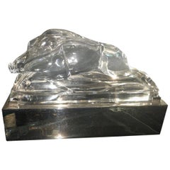 Art Deco Lumiere Desk Light with Swine or Boar in the Style of Baccarat Crystal