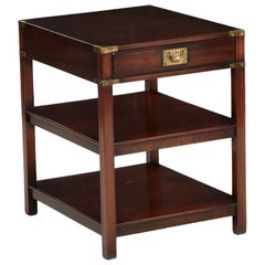 20th Century English Campaign Style Brass Single Drawer End Table