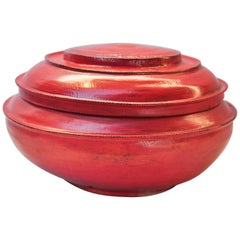 Red Lacquer Food Bowl with Lid from Burma, Early to Mid-20th Century, Bamboo