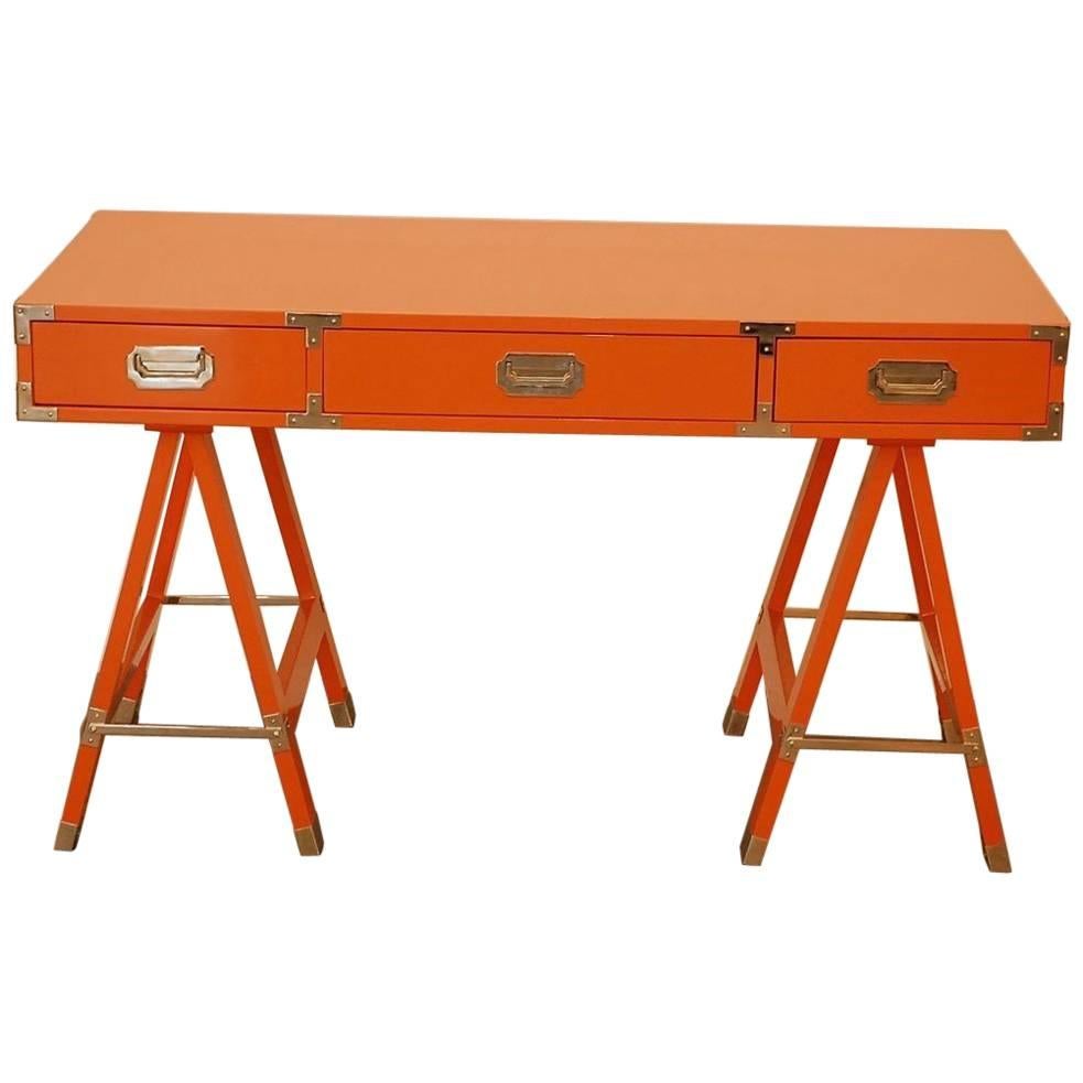 Orange Lacquered Campaign Desk