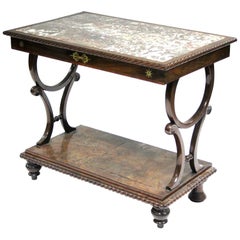 Regency Mahogany and Brass Inlaid Console Table with Inset Breccia Marble Top