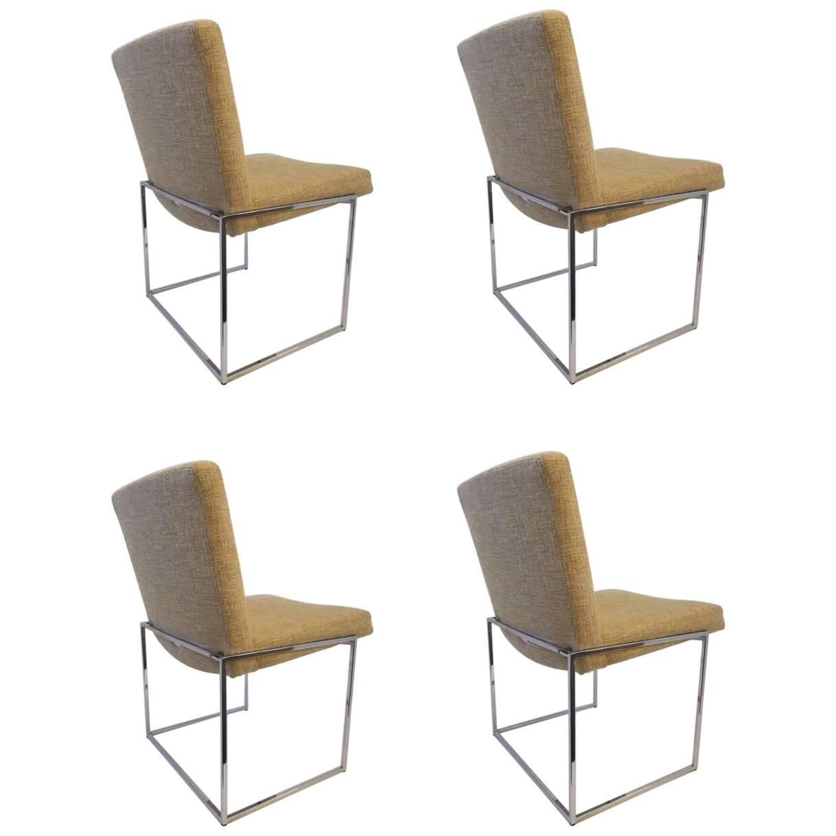 Set of Four Chrome "Thin Line" Dining Chairs by Milo Baughman for Thayer Coggin