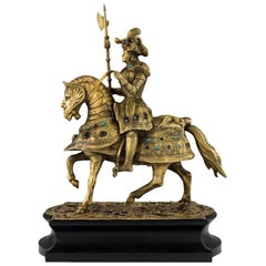 Antique German Solid Silver-Gilt Knight Horseman Figure, Hanau, circa 1880