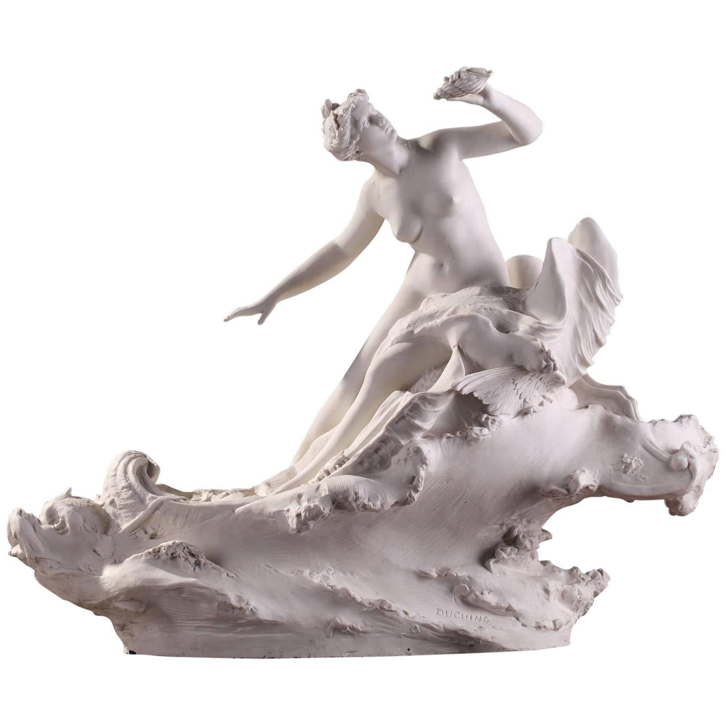 Early 20th Century Sevres Bisque Sculpture Venus Riding a Triton by Paul Ducuing