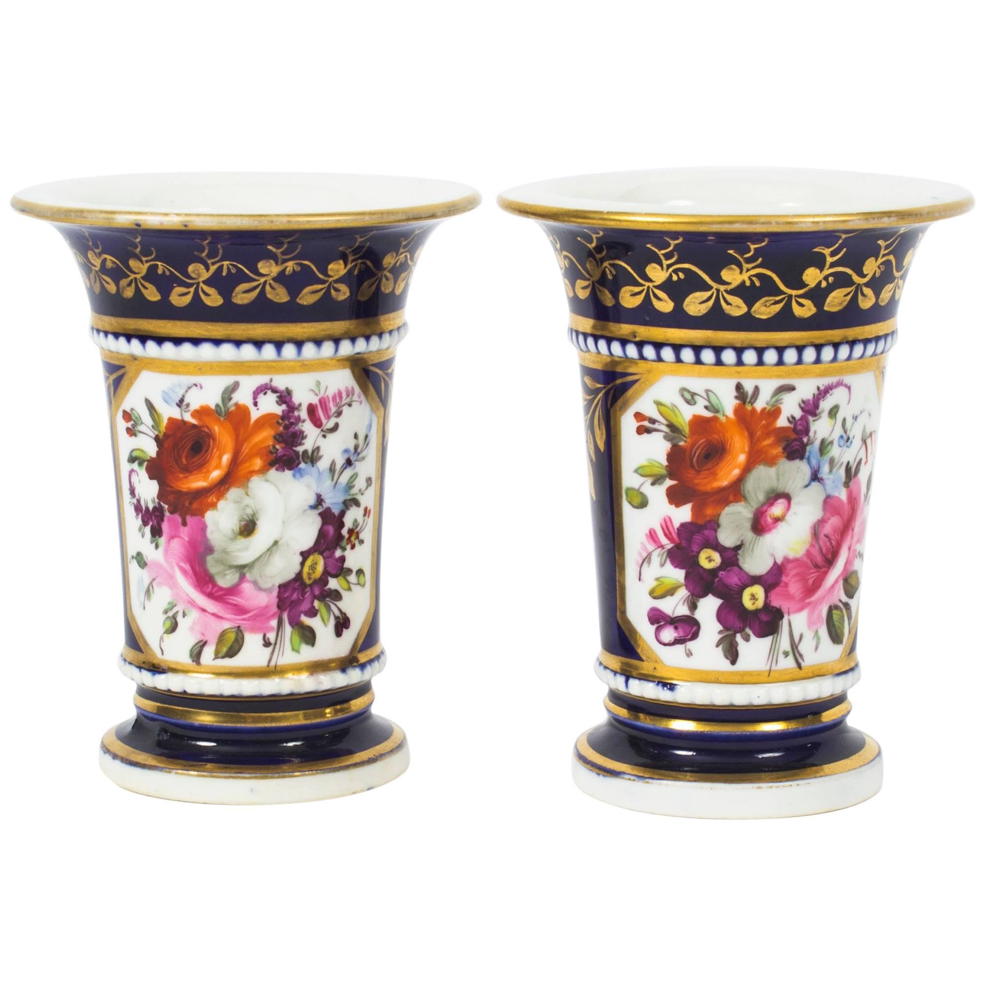 Antique Pair of Royal Blue Regency English Spill Vases, Early 19th Century