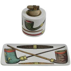 Piero Fornasetti " Pipes" Smoking Set, Table Lighter and Tray