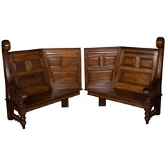 19th Century Oak Pew Settles with Turned Detail