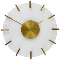 Vintage Junghans Ato-Mat Lucite Brass Midcentury Sun Wall Clock, Germany, 1950s