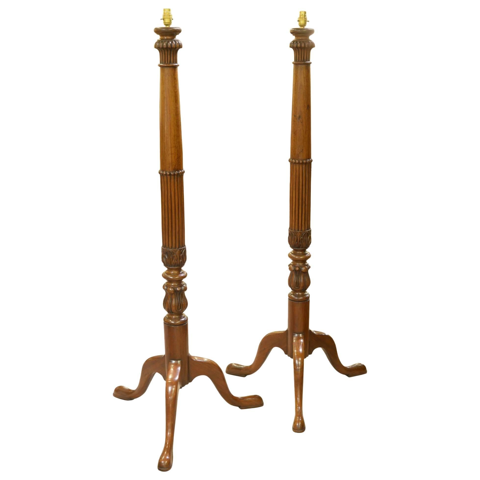 Pair of 19th Century Mahogany Torchere Lamps For Sale