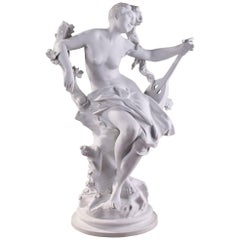 Biscuit Statue Muse with Mandolin by Luca Madrassi (1848-1919)