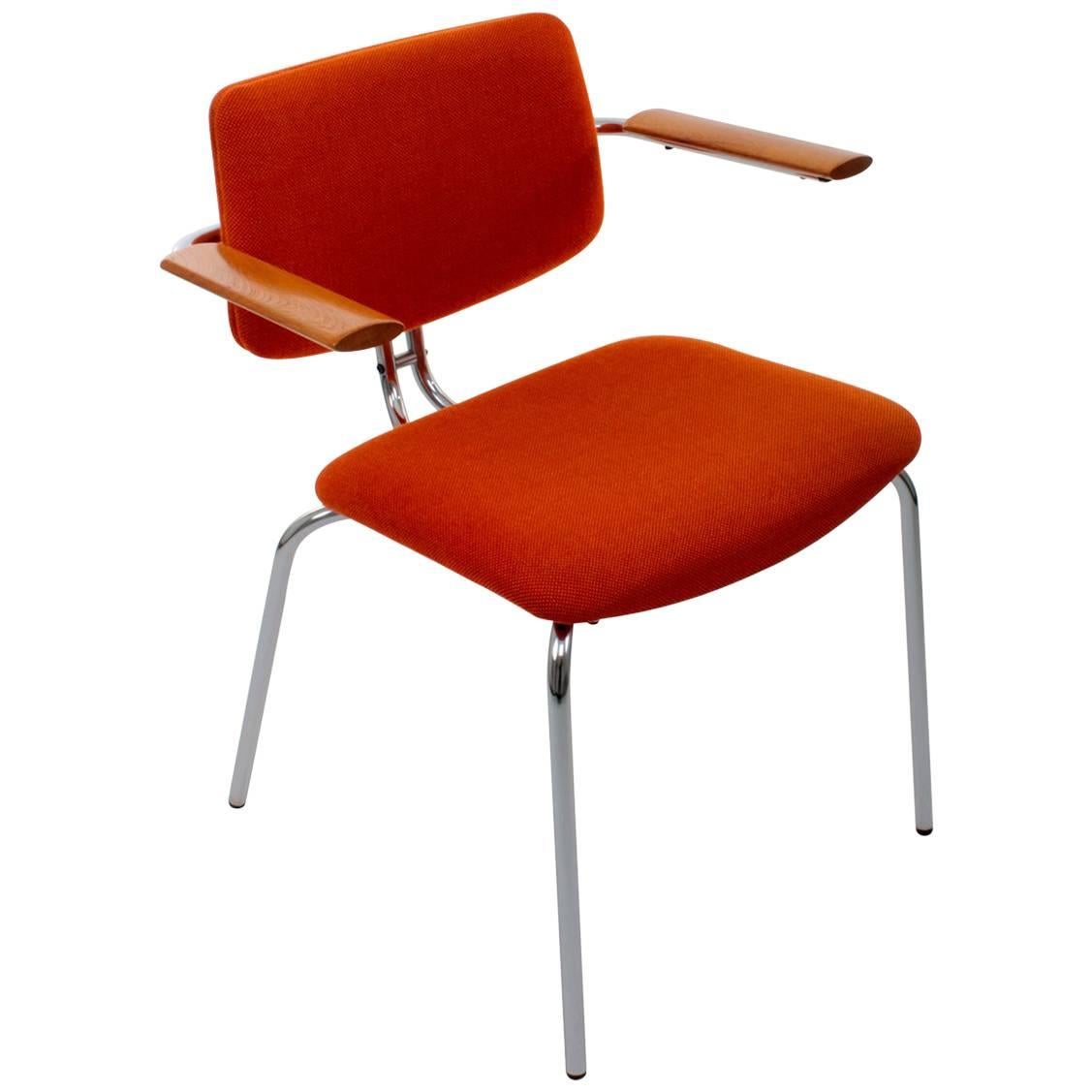 Chair by Duba, 1980s, Danish Modernist Dining Chair with Orange Upholstery For Sale