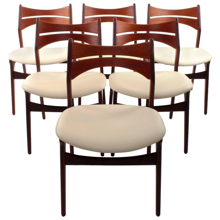 Rosewood and Teak Set of Six Erik Buck Model 310 Dining Chairs, circa 1960 For Sale