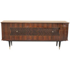 Vintage Beautiful French Art Deco Macassar Ebony Zig Zag Sideboard, circa 1940s