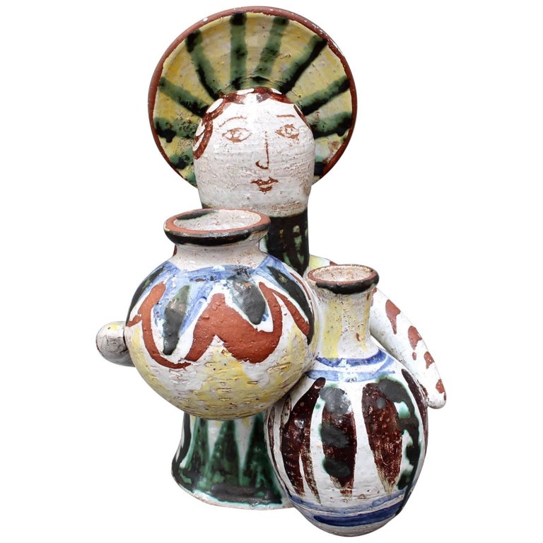 Midcentury Ceramic Angel With Amphorae Sculpture, Vallauris, France