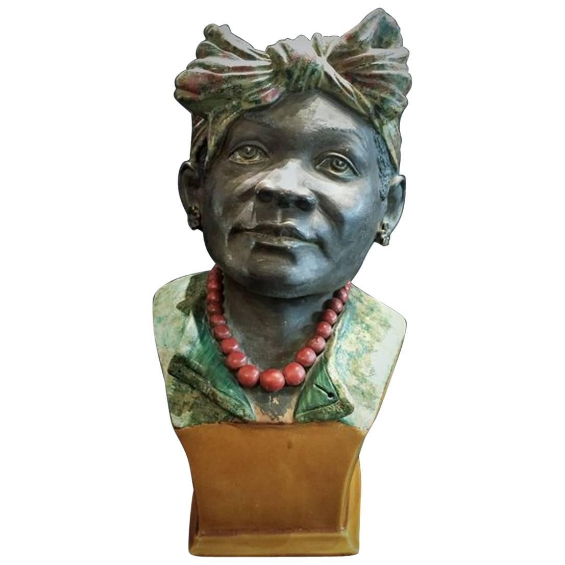 Antique Bust of Cape Verde Island Native Woman, Colonial Portugal, ca. 1875 For Sale