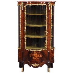 19th Century Napoleon III Showcase with Floral Marquetry in Louis XV Style