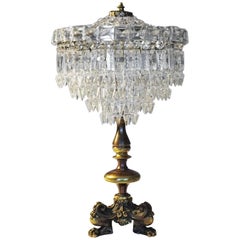 French Empire Style Crystal Three-Light Table Lamp Candelabra