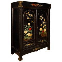 Antique French Chinoiserie Cabinet in Lacquered and Painted Wood, 20th Century