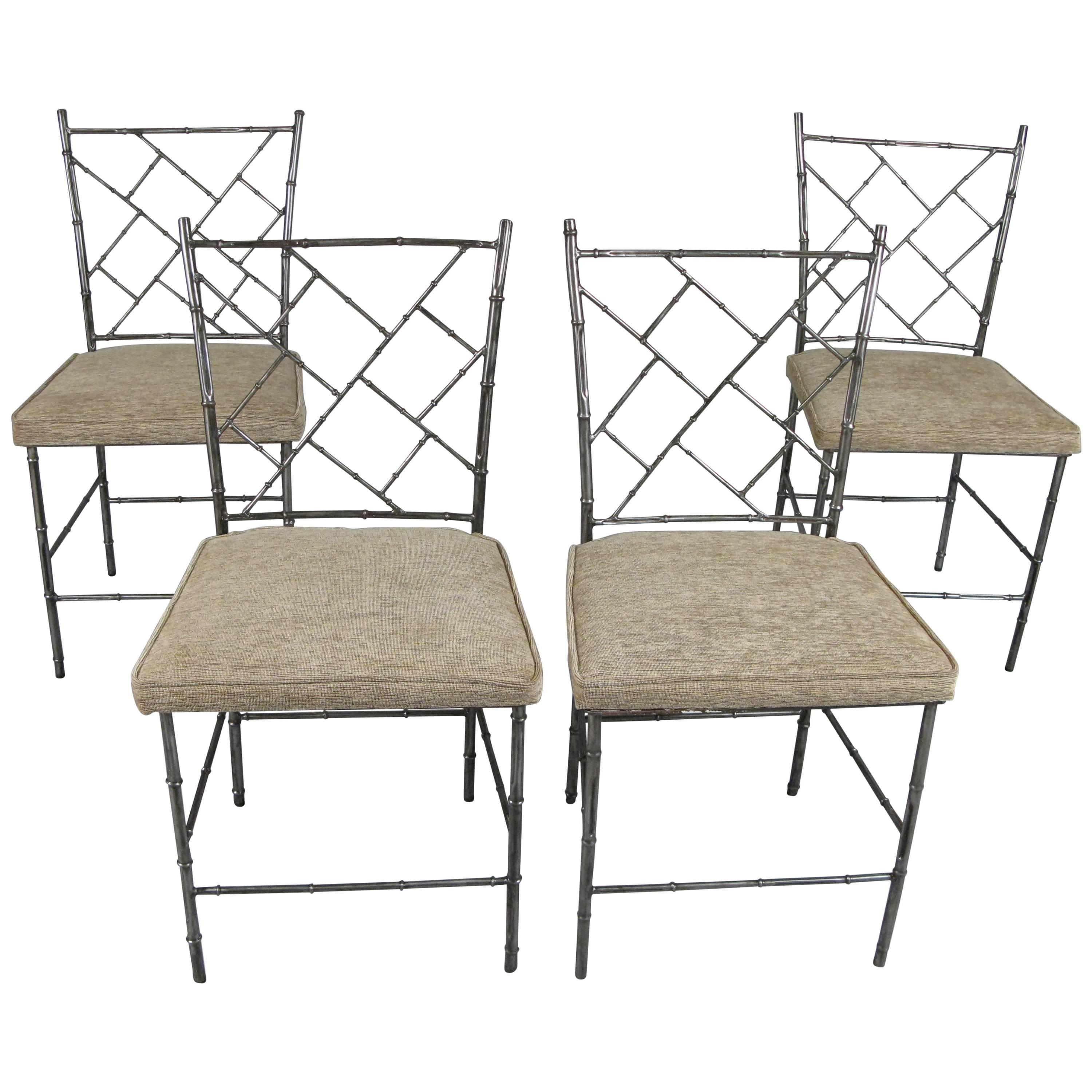 Set of Four Steel Chippendale Style 'Bamboo' Dining Chairs