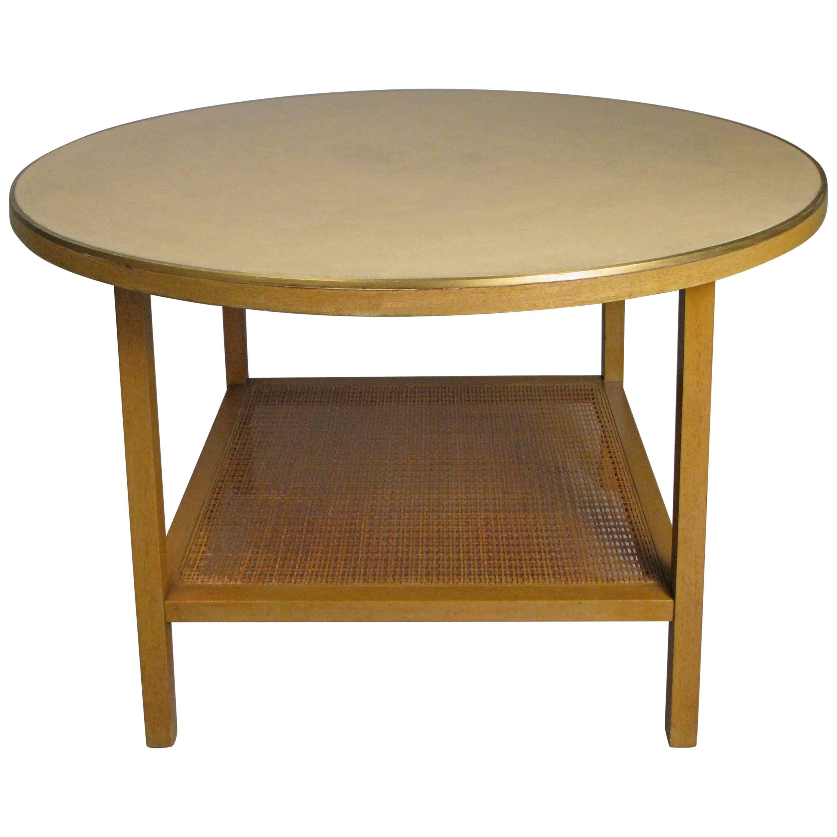 Paul McCobb Round Leather Top and Brass Trim Table