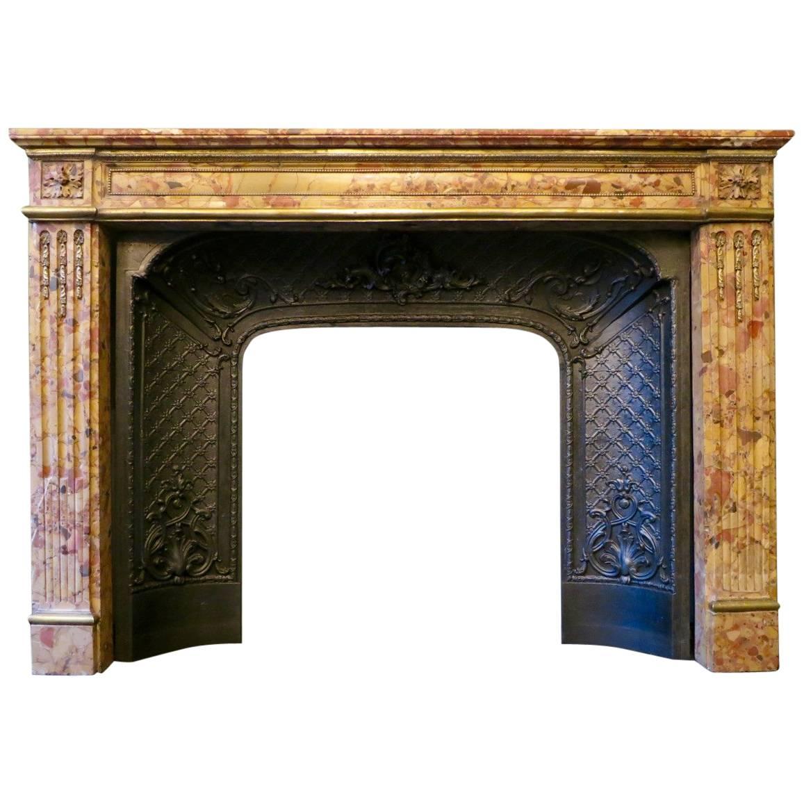 Antique Louis XVI Fireplace Mantel in Breche d'Alep Marble  For Sale