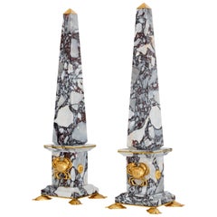Pair of Italian Breccia Medicea Marble and Bronze Obelisks, "Crabs", 2017