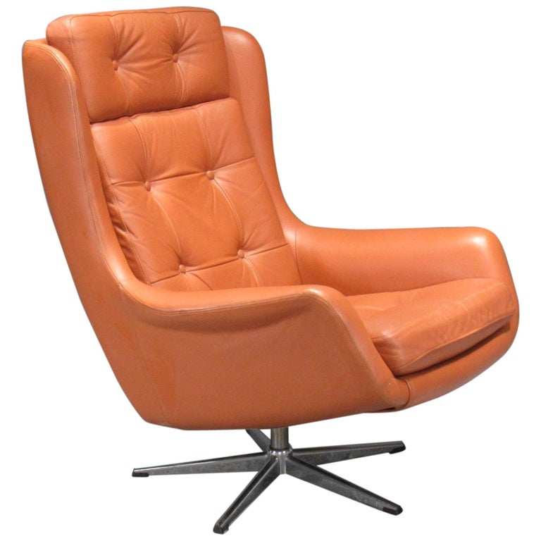 Leather High Back Swivel Armchair at 1stDibs