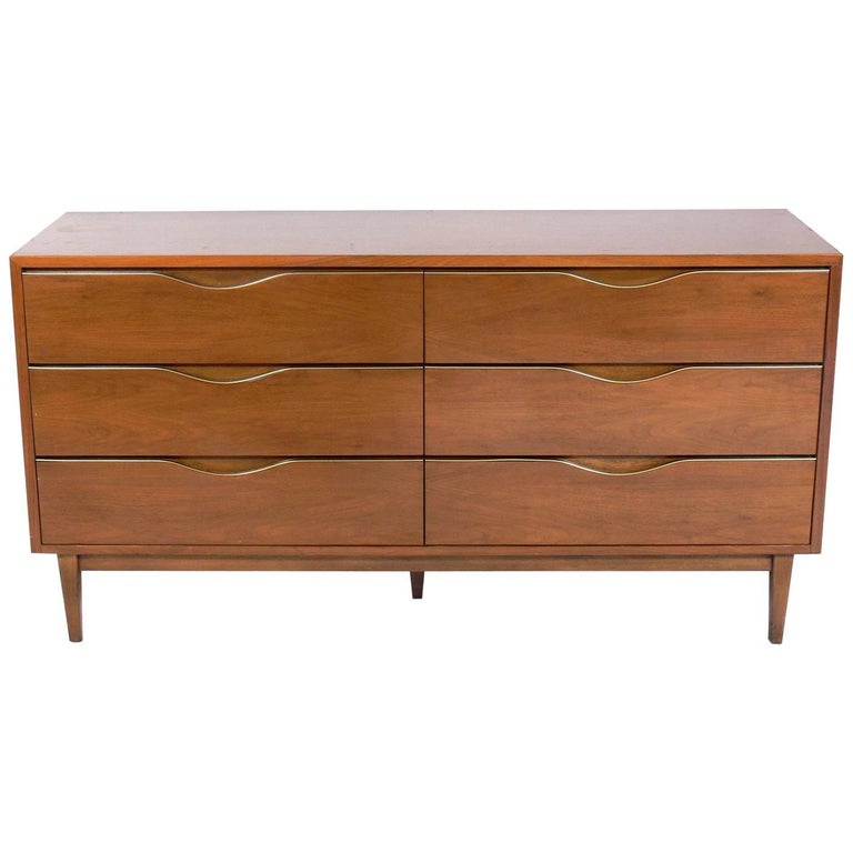 Midcentury Walnut Chest or Dresser with Brass Trim at 1stDibs