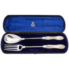 Antique Elkington Silver Plated and Mother-of-Pearl Salad Servers, circa 1880