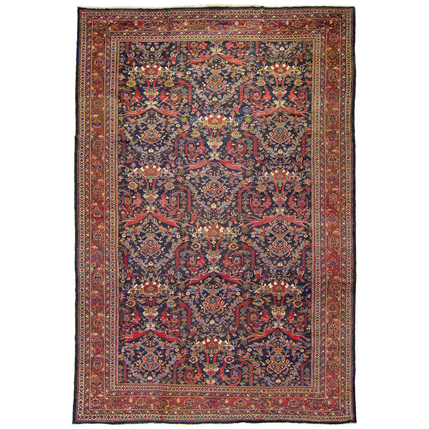 Antique Mostafi Designed Navy Mahal Carpet  For Sale