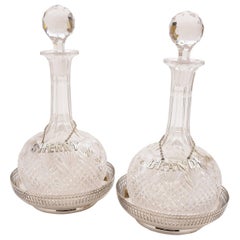 Antique Pair of Cut Glass Decanters with Coasters, circa 1890