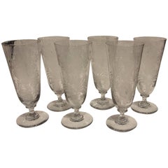 Art Noveau German Set of Six Beer Glasses with Etched Decor