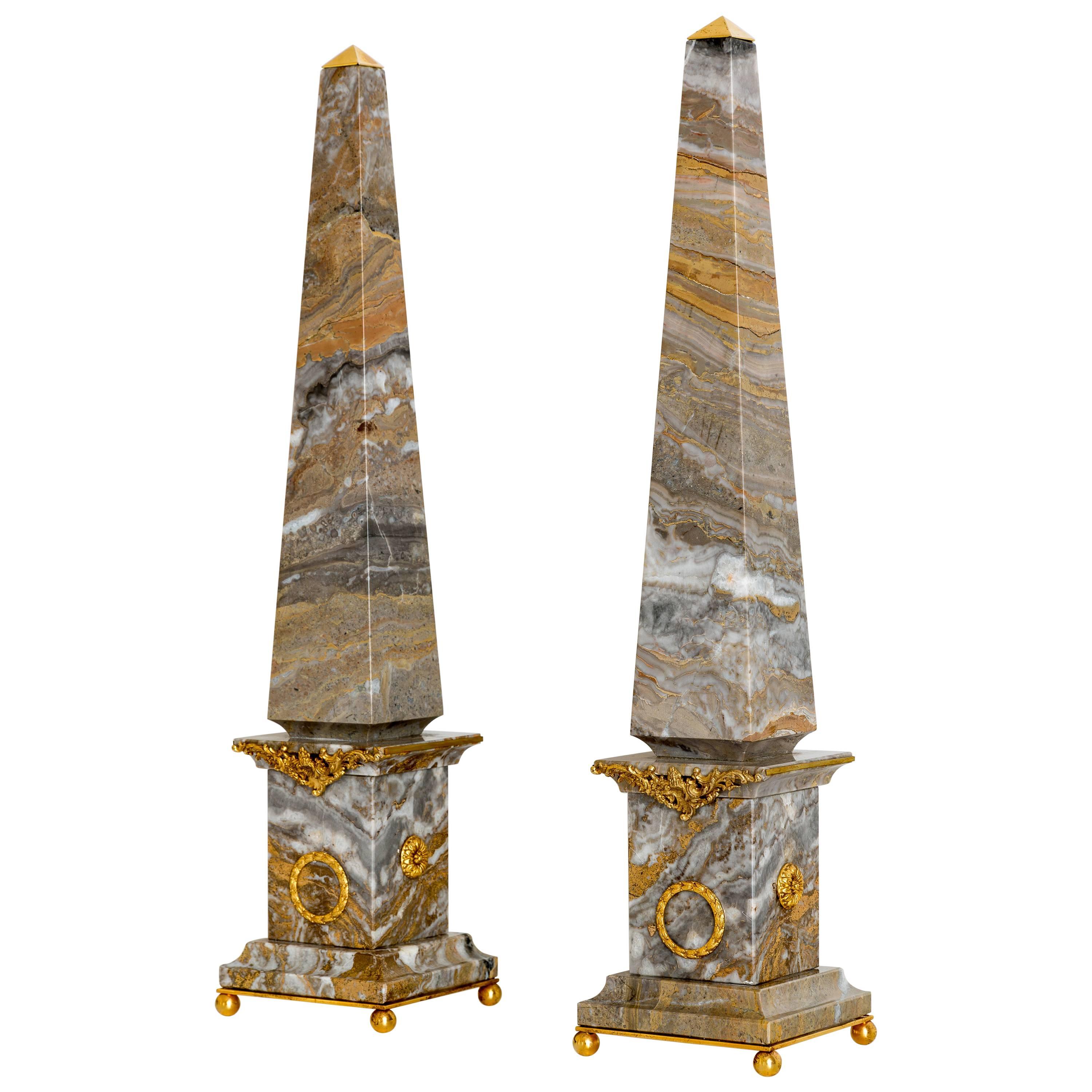 Pair of Italian Marble and Bronze Obelisks, Arabesque, Limited Edition, 2017 