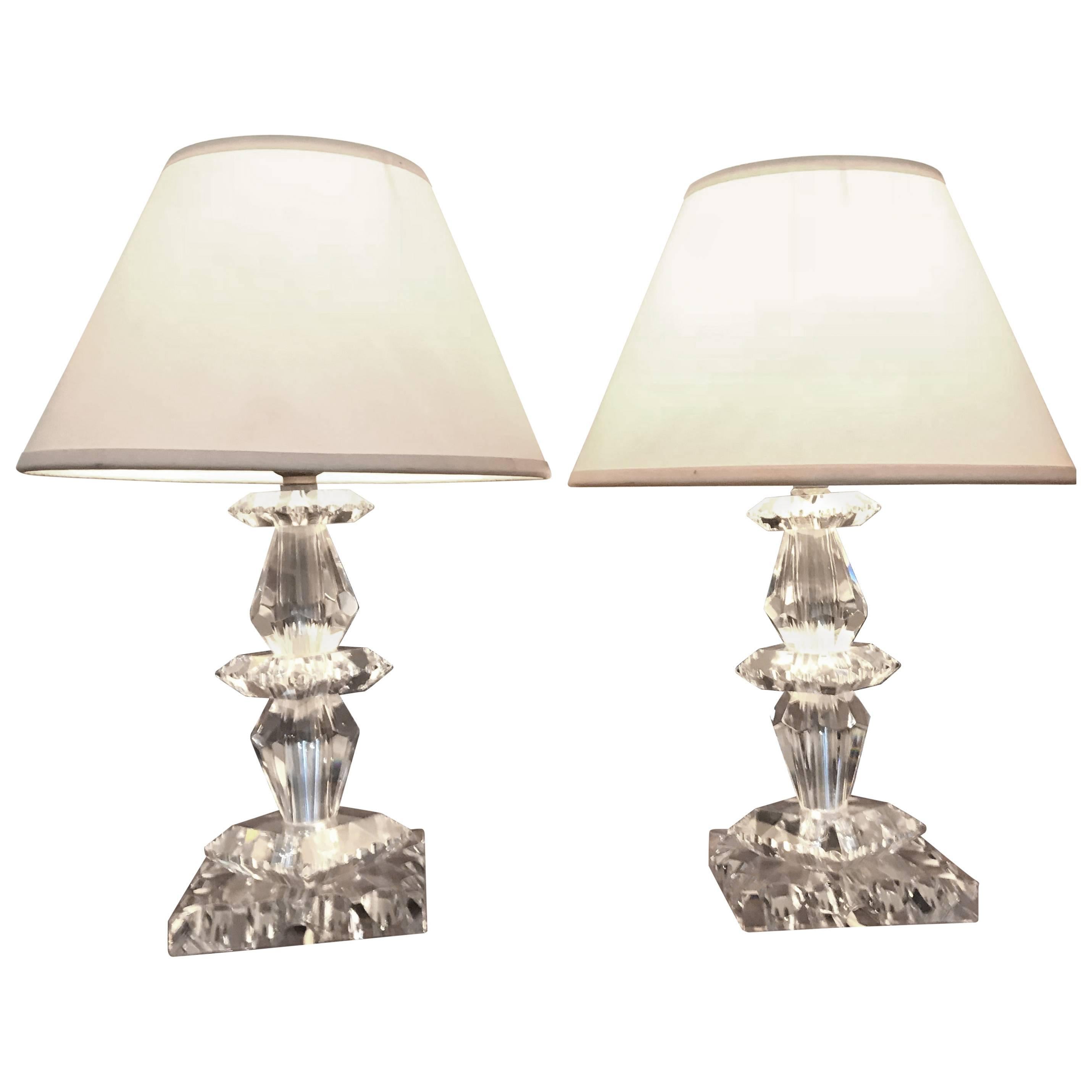 Pair of Art Deco Lamps by Baccarat, France circa 1940, Attr. to Jacques Adnet