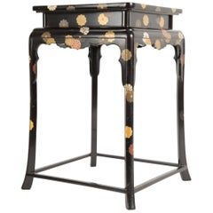 Antique Japanese Black Lacquered Cocktail Table With Chrysanthemum Design